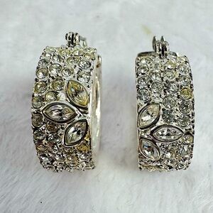 Crystal Rhinestone Covered Silver Plated Hoop Earrings